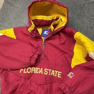 VTG NCAA Starter Jacket Florida State Seminoles 1/2 Zip Pullover Hooded Med 90s